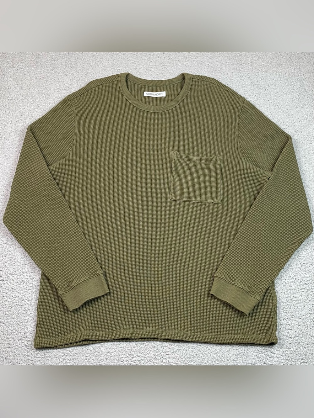 Outerknown Waffle Knit Sweatshirt Men's Size XXL Green Organic Cotton Crewneck